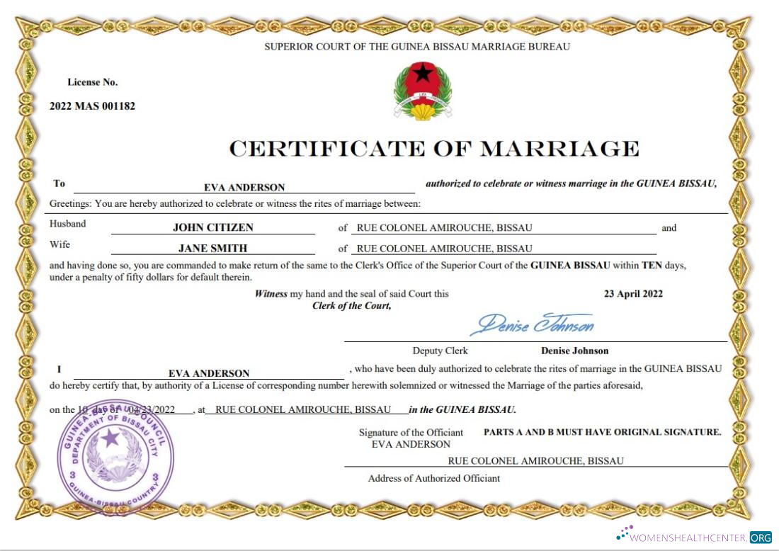 Download Guinea Bissau marriage certificate Photoshop template